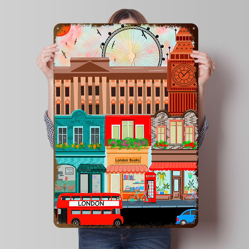 Retro Gaming London - Poster Kaleng Perjalanan London, Seni Dinding