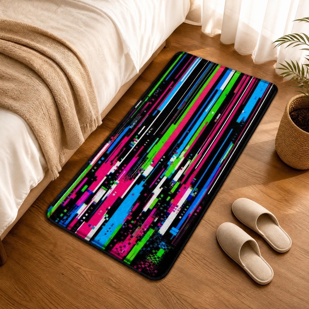 Retro Gaming Rug - Karpet Flanel Motif Garis Vertikal Warna-warni