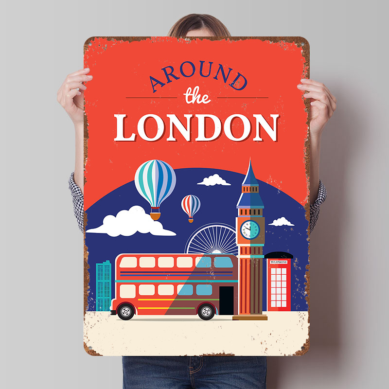 Retro Gaming London - Poster Logam Perjalanan di London, Seni