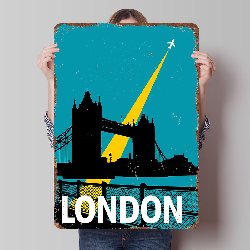 Retro Gaming London - Poster Logam Tower Bridge untuk Perjalanan