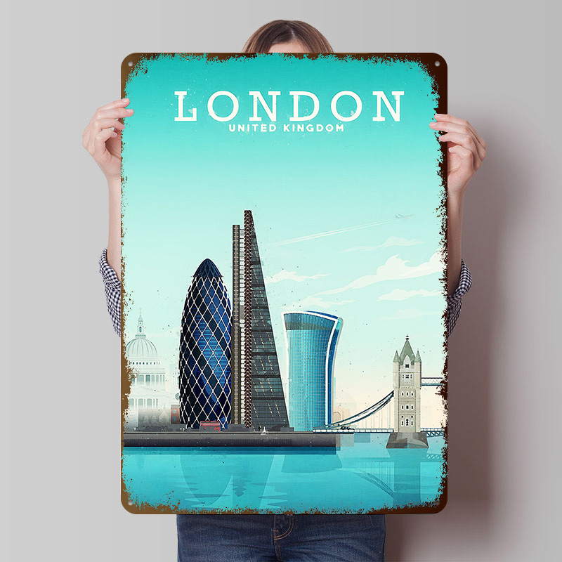 Retro Gaming London - Poster Logam Perjalanan London Seni Dinding