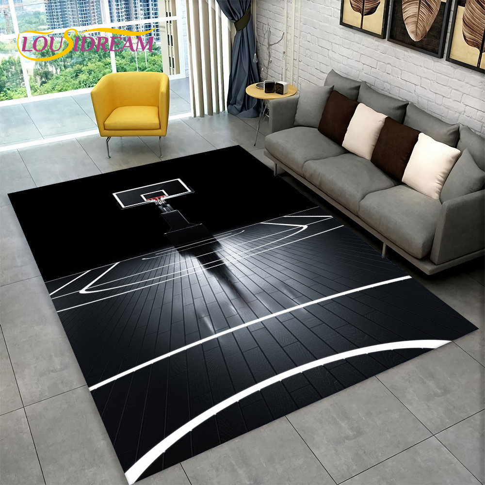 Retro Gaming Rug - Karpet Area kartun basket 3D besar,