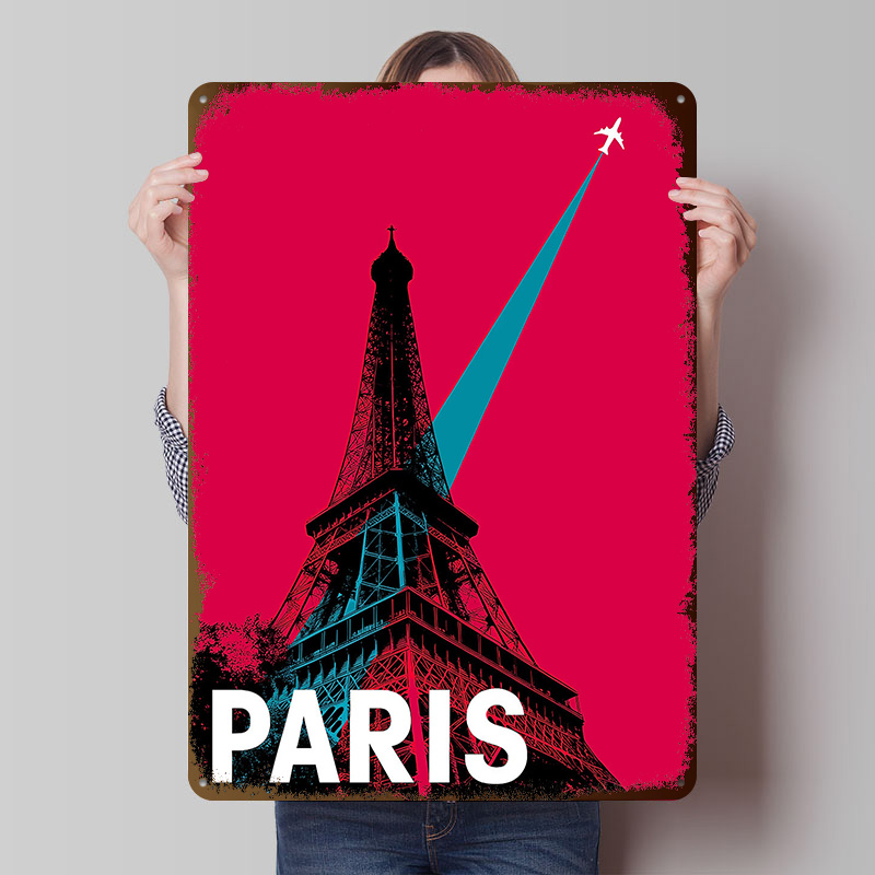 Retro Gaming Paris - Poster Logam Perjalanan Menara Eiffel Paris